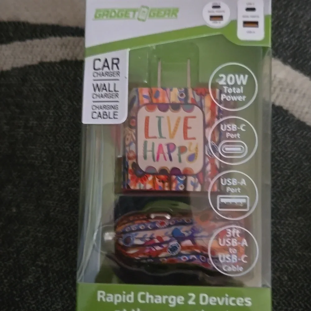 gadget gear rapid wall car & cable charger usb-a usb-c 3ft 20 watt Hp🔥🔥🔥🔥